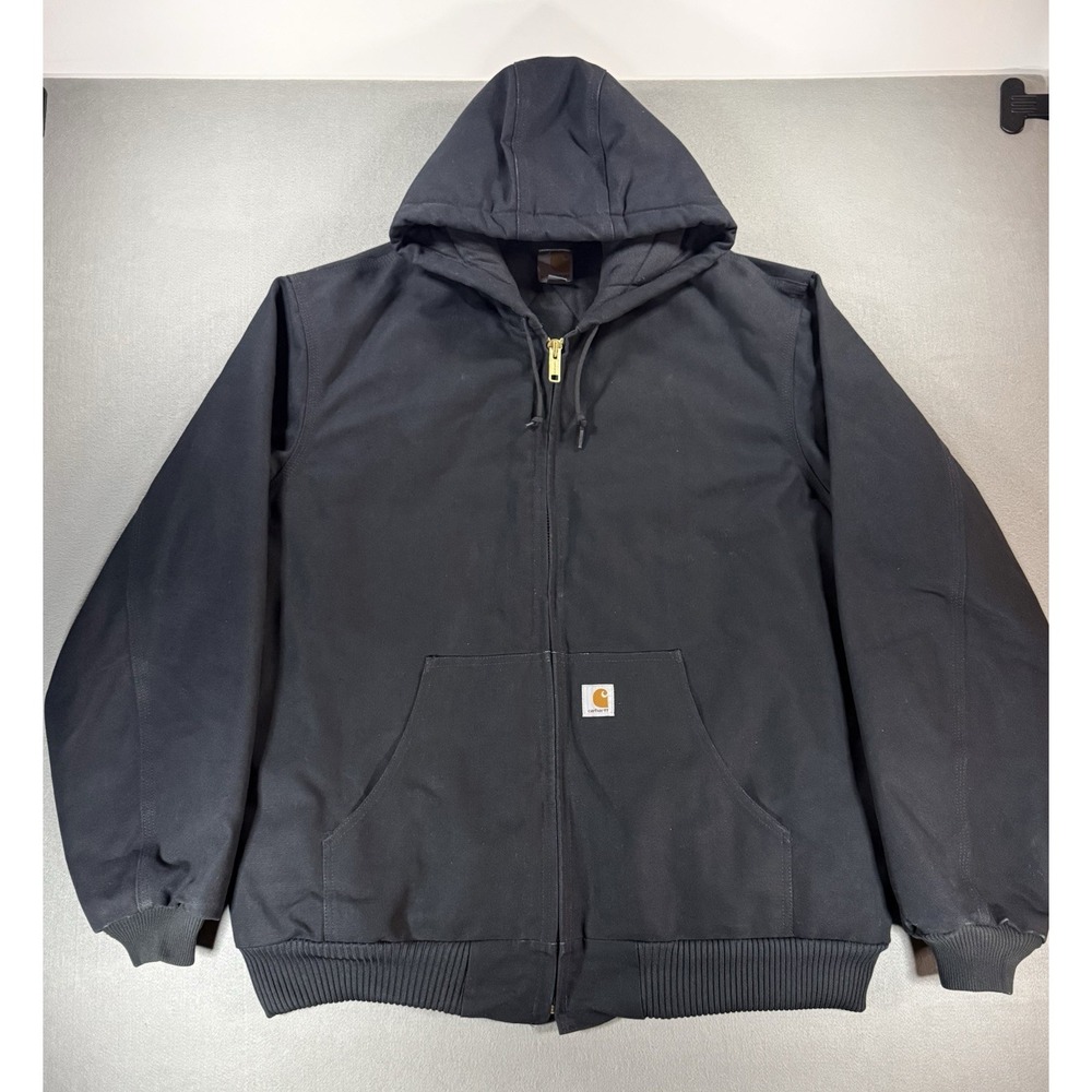 Vintage Carhartt Full Zip Hooded Jacket Quilted In Black USA Mens XL Tall J140